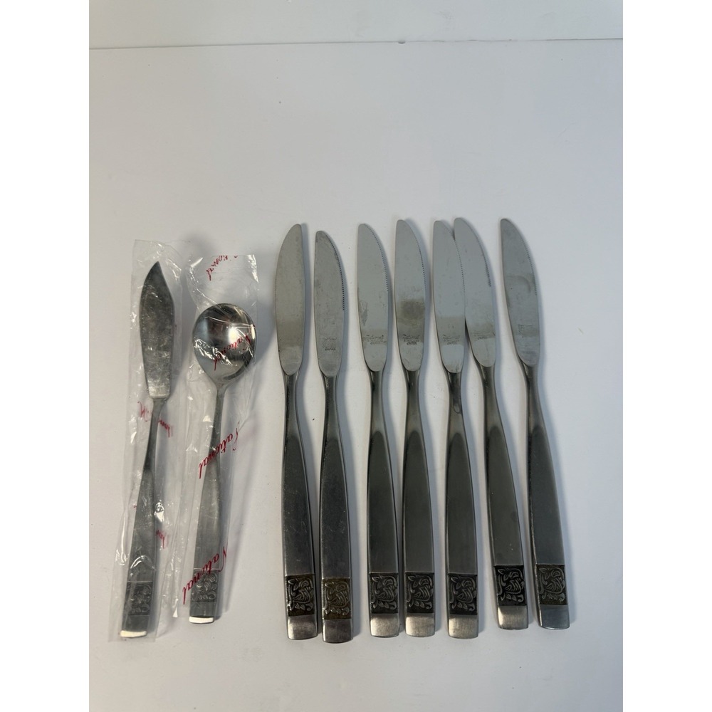 National Stainless Black Rose Japan 7 Dinner Knives Butter Knife Sugar Spoon